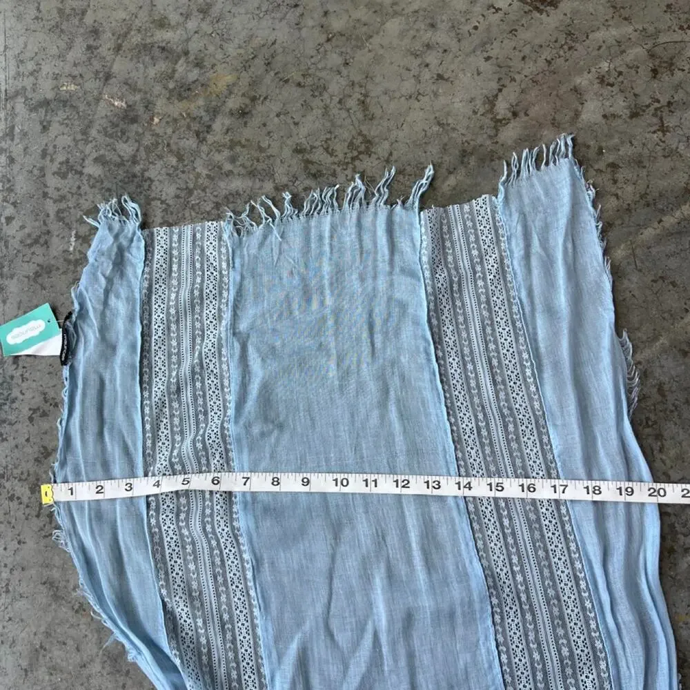 Maurices Light Blue Scarf Lace Panel Fringe Hem Lightweight Rayon NWT Women's OS
